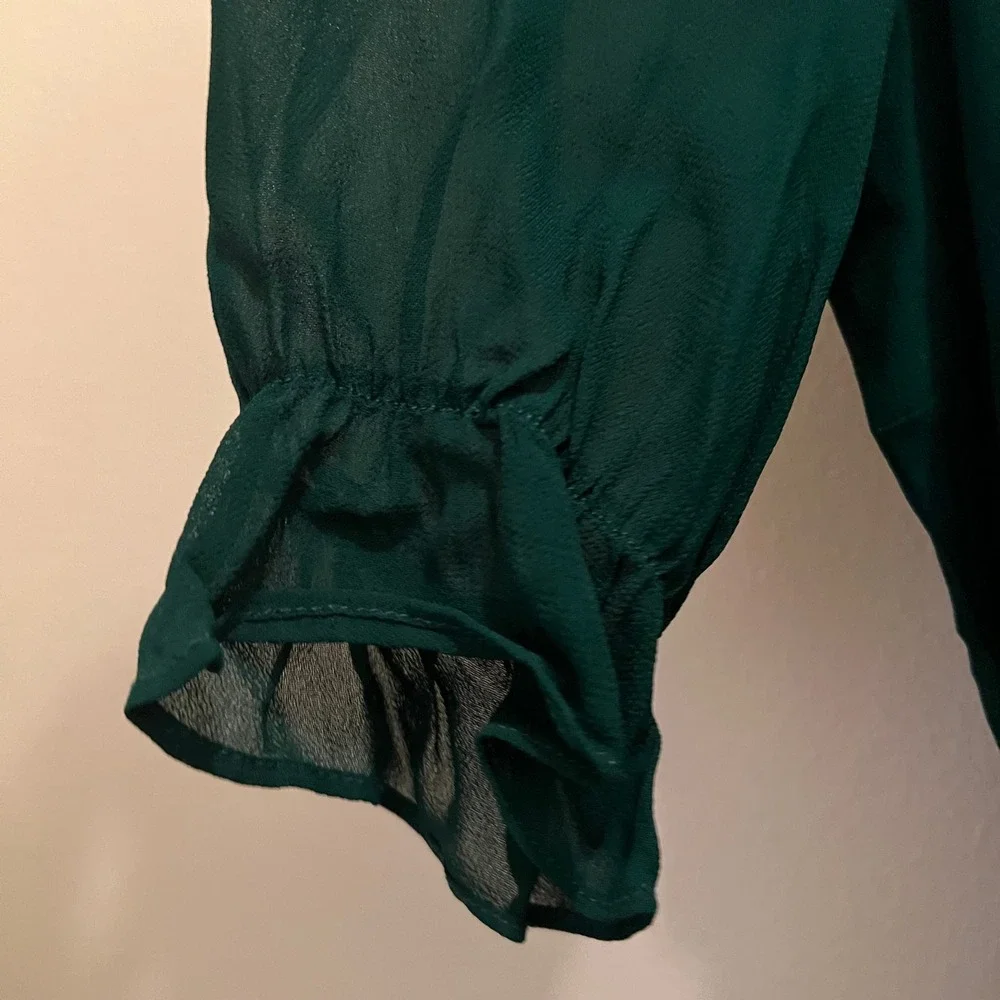 Reformation Brielle Mini Dress Size 4 Green Viscose Ruffle Sleeve V Neck
